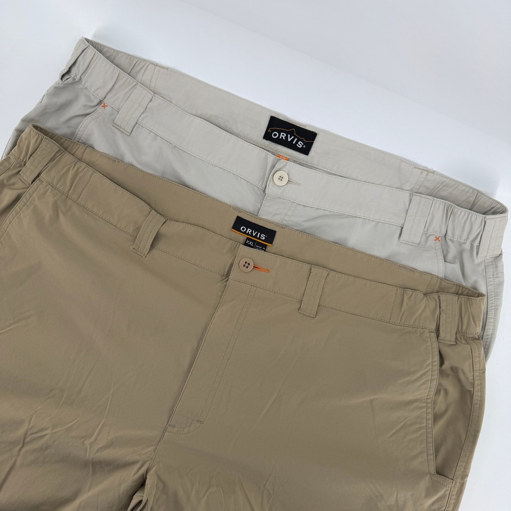 Orvis Technical Cargo Shorts Mens XXL Khaki Tan Stretch Nylon Hiking Lot of 2